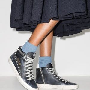 Golden Goose Slide Studded High Top Sneakers | Black Leather Zip GGDB